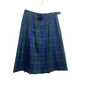 Edinburgh Made in Scotland Plaid Pleated Skirt Blue‎ Green Womens